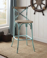 Zaire Antique Sky & Antique Oak Bar Chair Model 96806 By ACME Furniture
